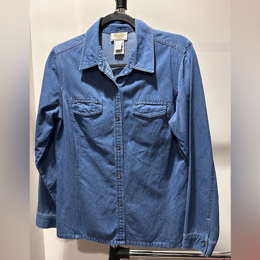 Talbot’s Button Down Denim Blue Long Sleeve Cotton Shirt, Size Small